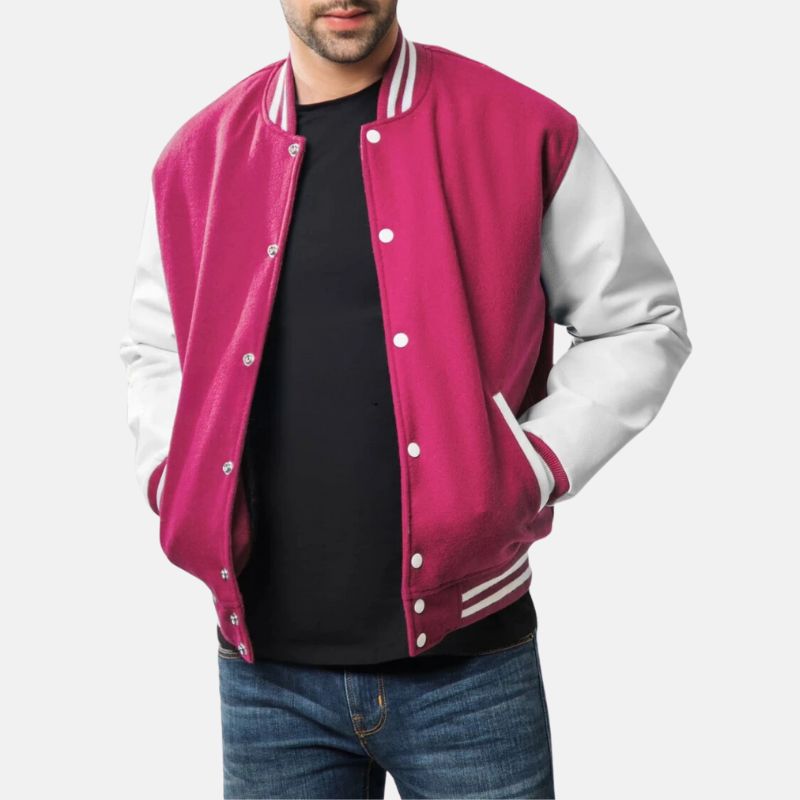 Pink Wool Letterman Jacket Mens