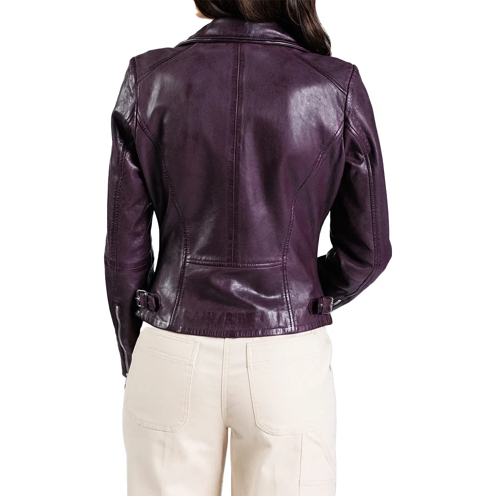 Women Slim Fit Motorcycle Purple Leather Jacket