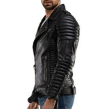 Men's Asymmetrical Black Leather Biker Jacket