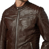 Men's Motorcycle Retro Distressed Cafe Racer Leather Jacket