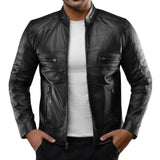 Men's Genuine Lambskin Black Cafe Racer Leather Jacket