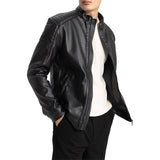 Men's Quilted Black Cafe Racer Biker Leather Jacket