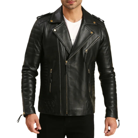 Men's Asymmetrical Black Leather Biker Jacket