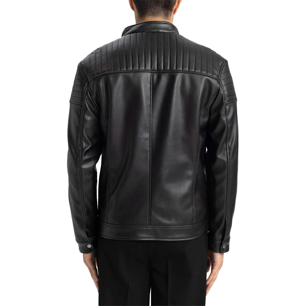 Men's Quilted Black Cafe Racer Biker Leather Jacket