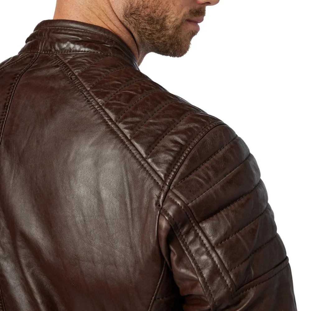 Men's Motorcycle Retro Distressed Cafe Racer Leather Jacket