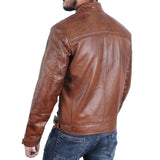 Men's Quilted Shoulders Café Racer Cognac Leather Jacket