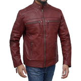 Mens Motorcycle Quilted Maroon Leather Jacket