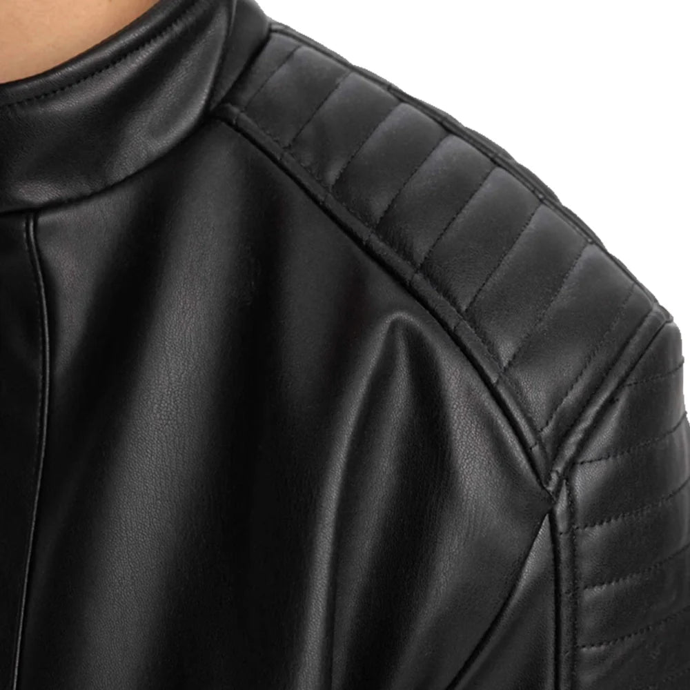 Men's Quilted Black Cafe Racer Biker Leather Jacket