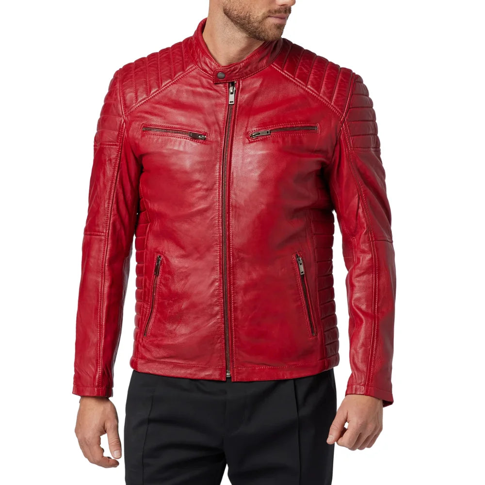 Men's Motorcycle Retro Distressed Cafe Racer Leather Jacket