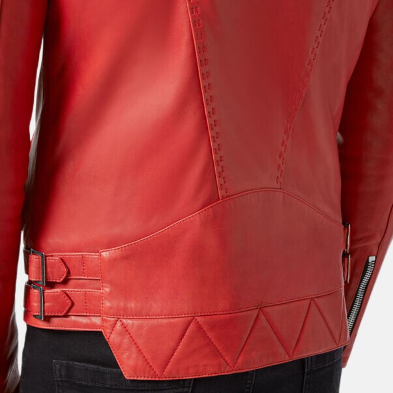 Biker Asymmetrical Quilted Red Leather Jacket For Mens