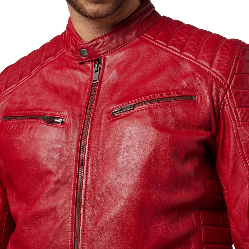 Men's Motorcycle Retro Distressed Cafe Racer Leather Jacket