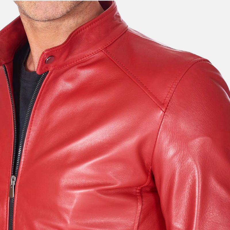 Cafe Racer Leather Red Biker Jacket