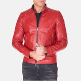 Red Cafe Racer Leather Jacket