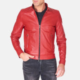 Red Cafe Racer Leather Jacket Mens