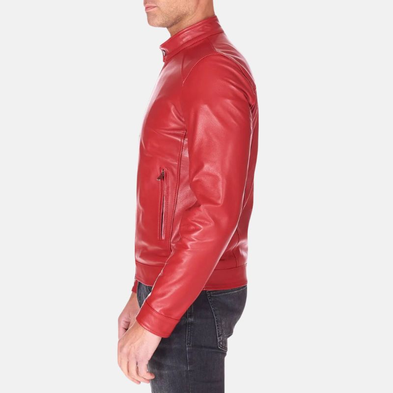 Cafe Racer Leather Red Biker Jacket For Mens