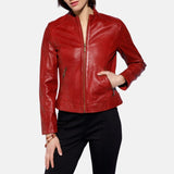 Red Leather Biker Jacket Womens