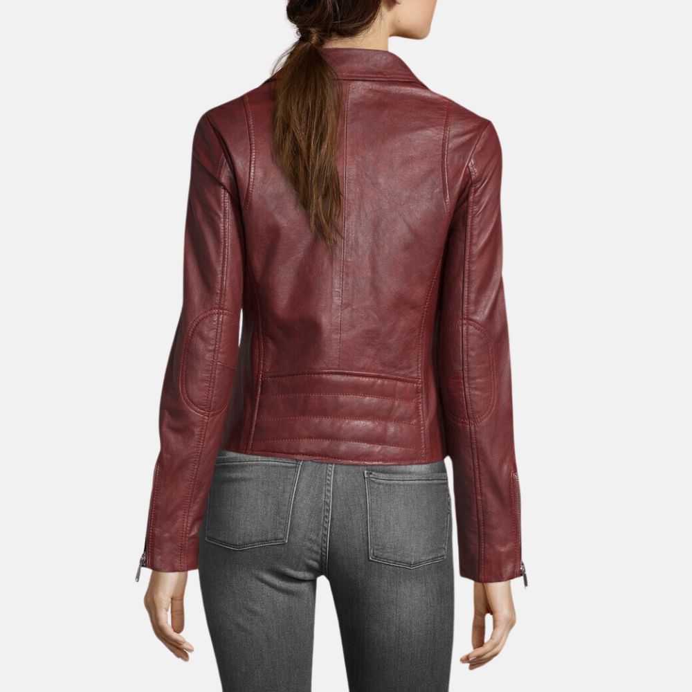 Red Biker Womens Leather Moto Jacket