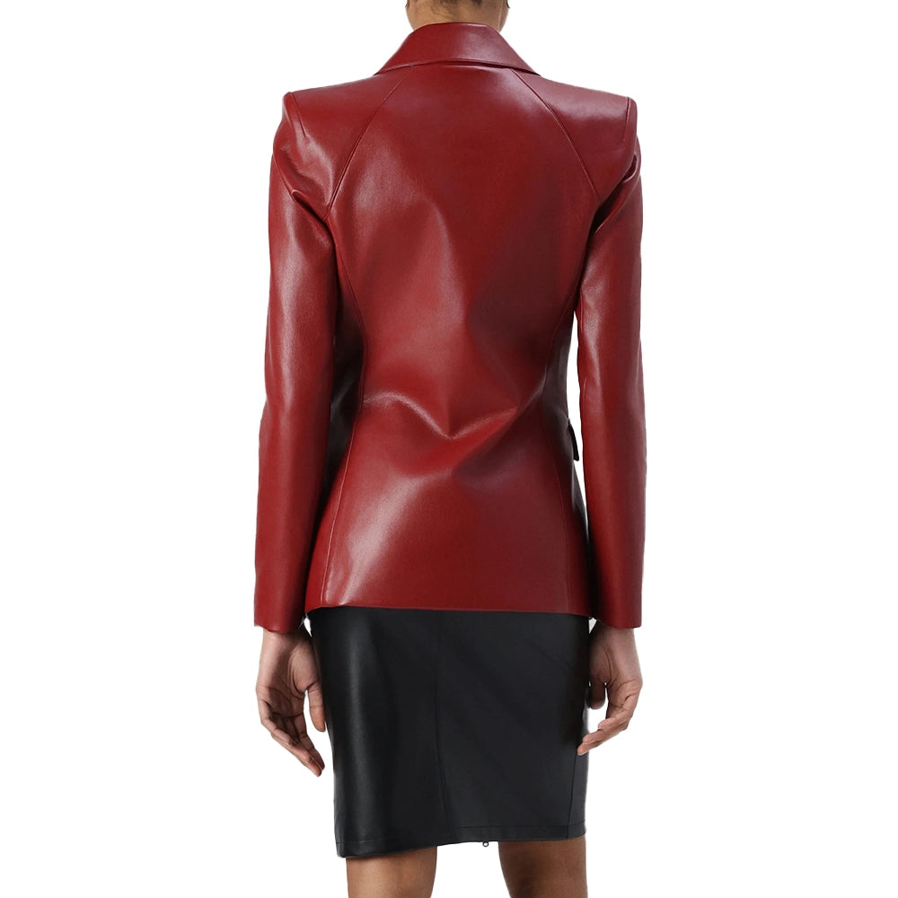 Dakota Notch Lapel Red Leather Blazer Womens