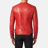 Biker Asymmetrical Quilted Red Leather Jacket For Mens