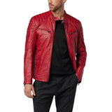 Men's Motorcycle Retro Distressed Cafe Racer Leather Jacket