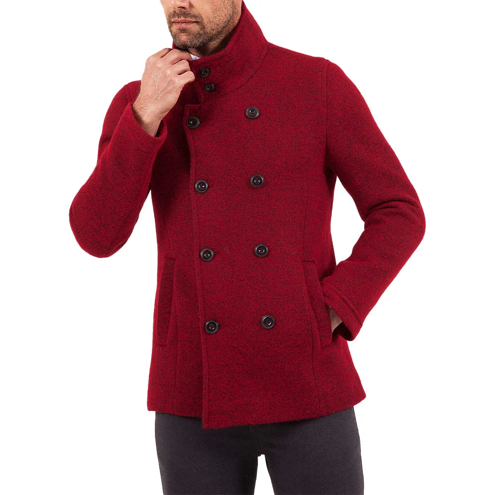 Men's Red Double-Breasted Wool Pea Coat