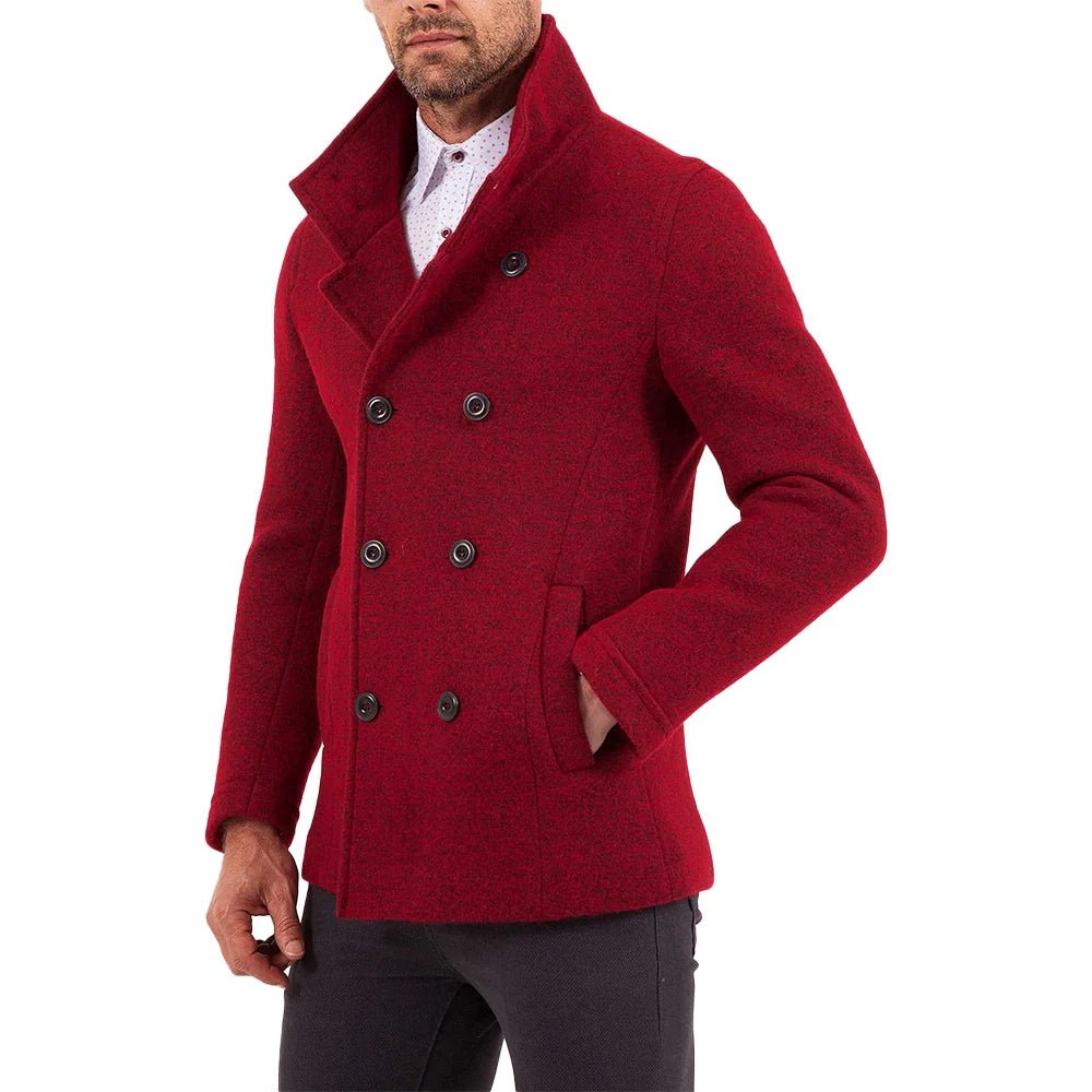 Red wool double breasted coat online