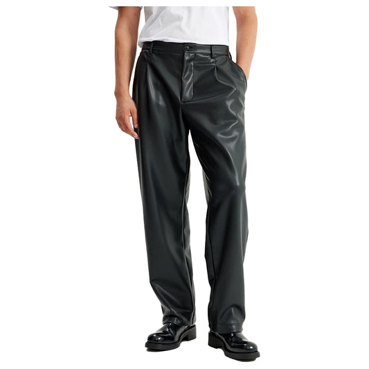 Relaxed Fit Black Leather Pants Mens