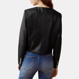 Womens Cropped Scallop Edge Black Jacket