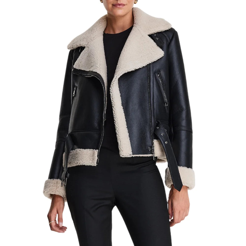 B3 Black Bomber Leather Aviator Jacket Women's