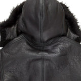 Mens Black Hooded B3 Shearling Aviator Leather Bomber Jacket