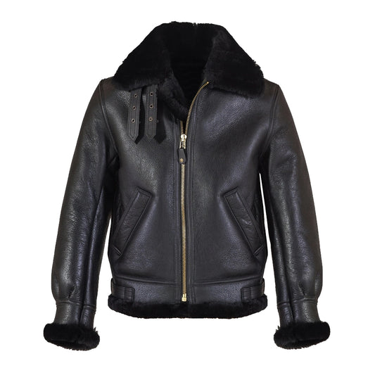 Men’s Sheepskin Fur Shearling Black Leather Jacket