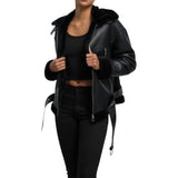 Womens Black B3 Shearling Aviator Leather Jacket