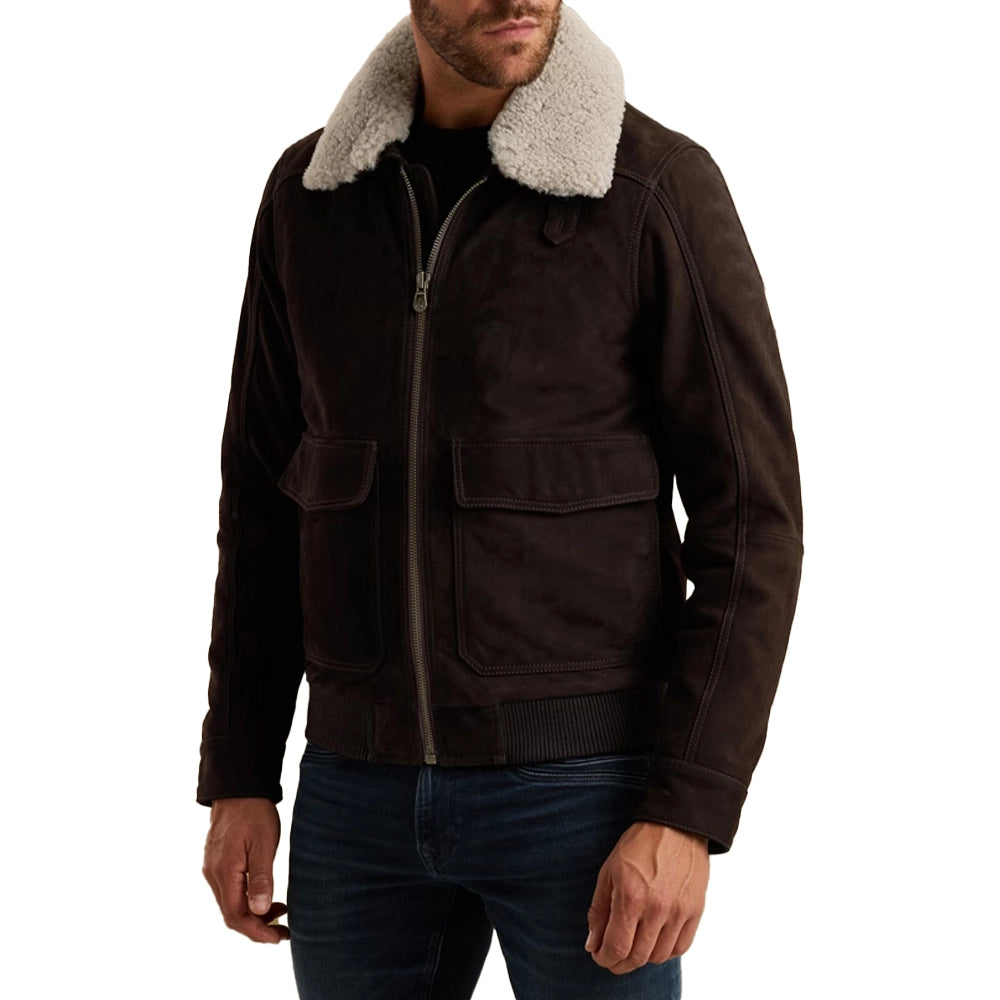 Men's Brown Shearling Sherpa Lined Leather Jacket