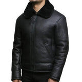 Men’s Sheepskin Fur Shearling Black Leather Jacket