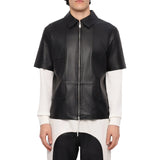 Lightweight Half Sleeves Black Leather Mens Shirt