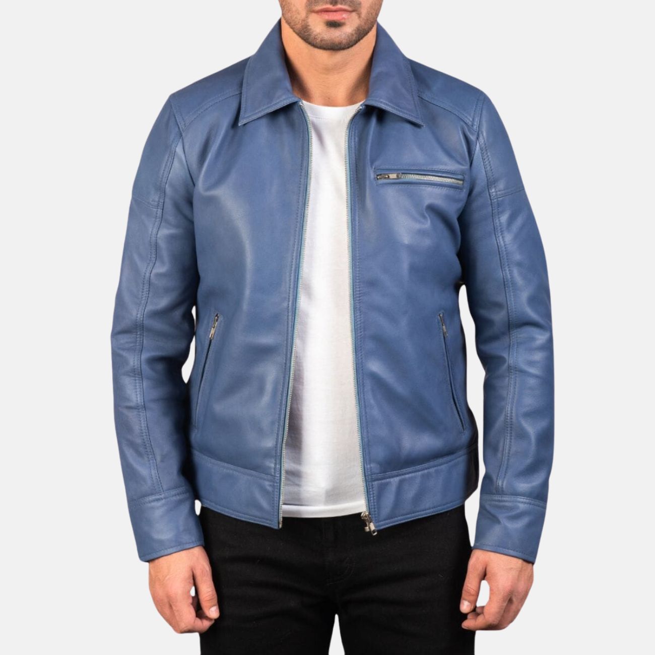 Blue Leather Jacket Mens