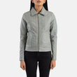 Shirt Collar Leather Grey Jacket Womens