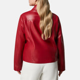 Shirt Collar Red Leather Jacket Womens