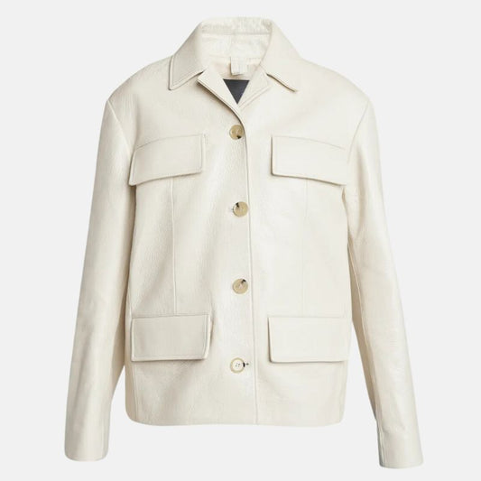 Shirt Style White Leather Jacket Womens