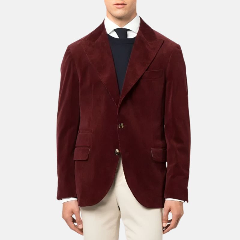 Single Breasted Velvet Maroon Blazer Mens