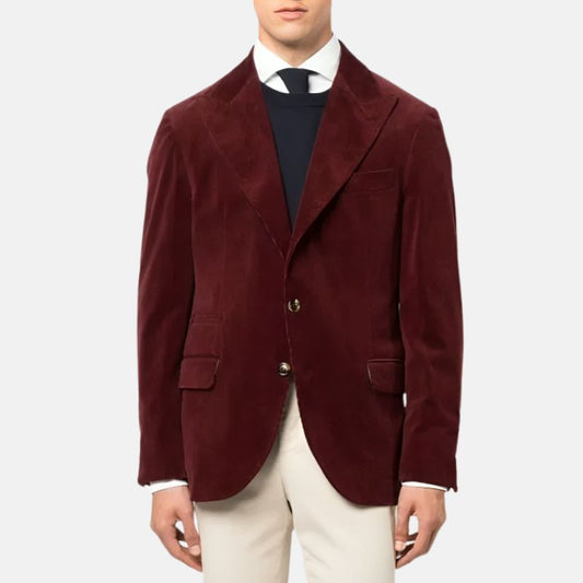 Single Breasted Velvet Maroon Blazer Mens