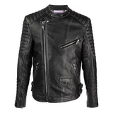 Black Asymmetrical Skeleton Leather Jacket Men's 