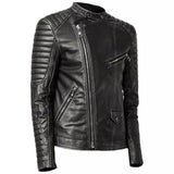 Black Leather Asymmetrical Skeleton Jacket Zip Up