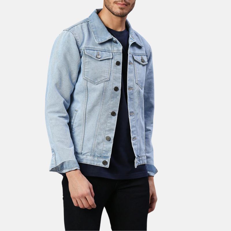 Classic Sky Blue Denim Jean Jacket For Mens