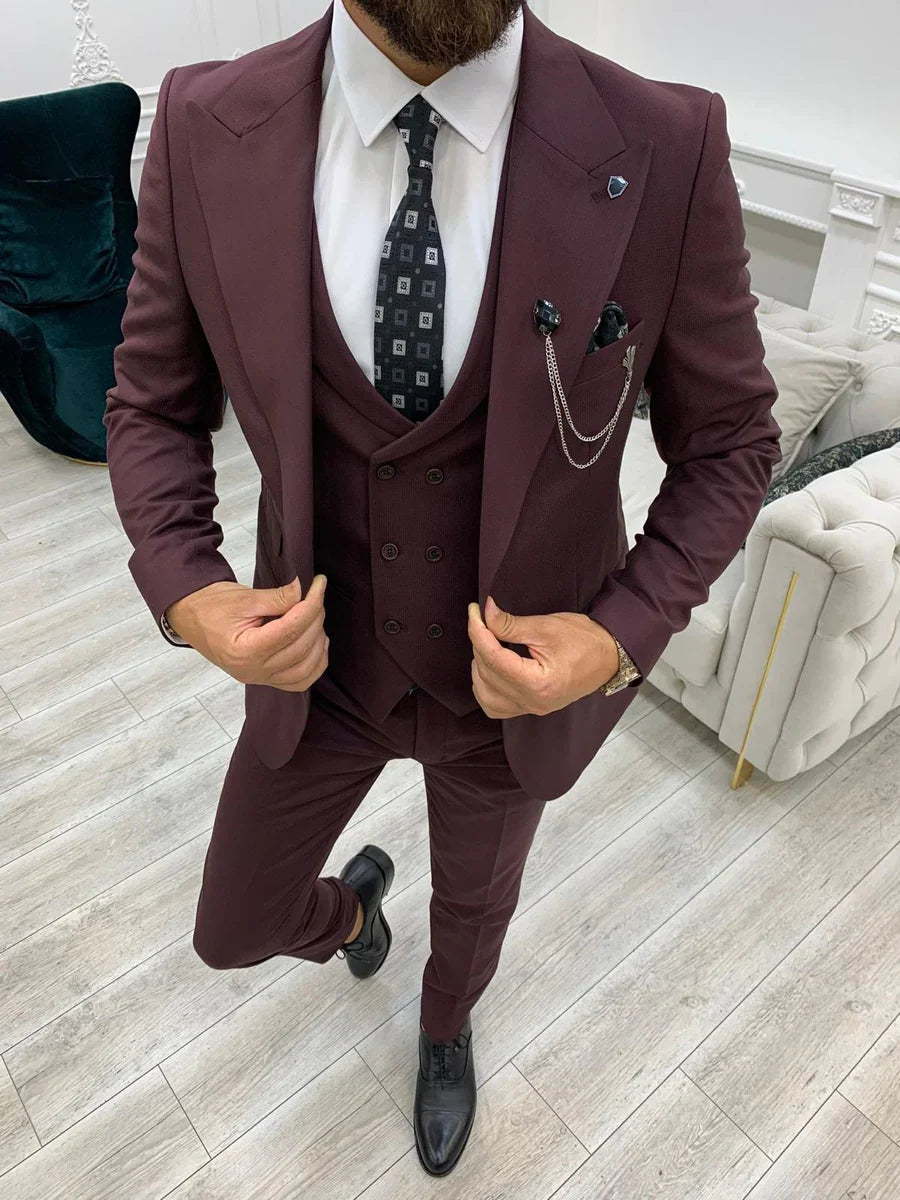 Slim Fit Notch Lapel Maroon Suit Men