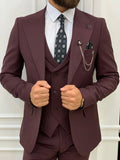 Slim Fit Notch Lapel Maroon Suit Men