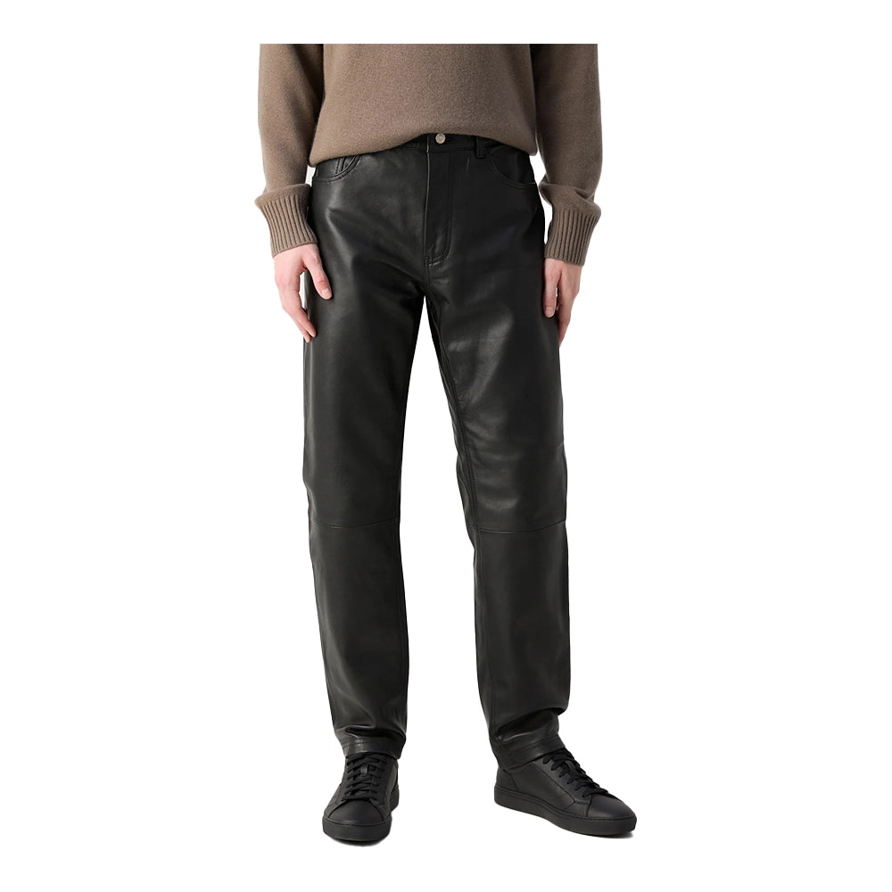 Straight Leg Leather Black Pants Mens