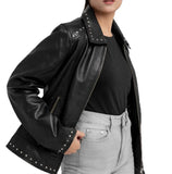 Classic Studded Black Leather Jacket Womens