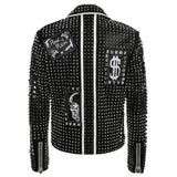 Men's Brando Black and Blue Studded Leather Biker Jacket