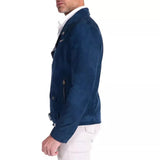 Men's Biker Blue Suede Leather Jacket